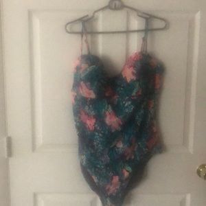 Green floral one piece bathing Suit